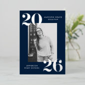 Bold Class of 2025 Navy Foto Afstuderen Folie Uitnodiging (Staand Voorkant)