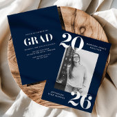 Bold Class of 2025 Navy Foto Afstuderen Folie Uitnodiging