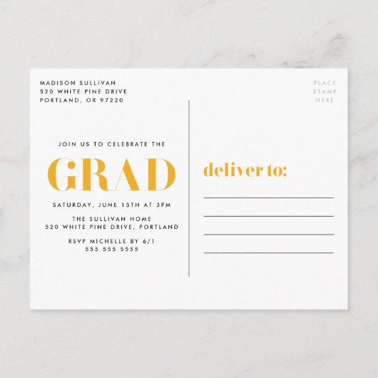 Bold Class of 2025 Yellow Photo Graduation Party Uitnodiging Briefkaart (Achterkant)