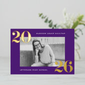 Bold Class van 2025 Paarse Foto Afstuderen Folie Uitnodiging (Staand Voorkant)