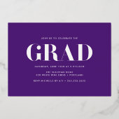 Bold Class van 2025 Paarse Foto Afstuderen Folie Uitnodiging (Achterkant)