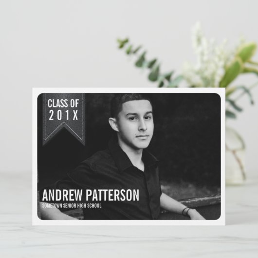Bold Classic Banner Afstuderen Fotoaankondiging Kaart (Staand voorkant)