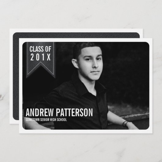 Bold Classic Banner Afstuderen Fotoaankondiging Kaart (Voorkant / Achterkant)