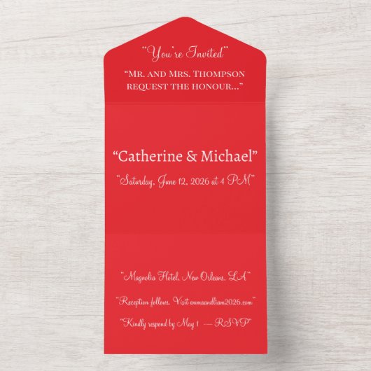 Bold Classic Red Background – Wedding Design All In One Uitnodiging (Binnen)
