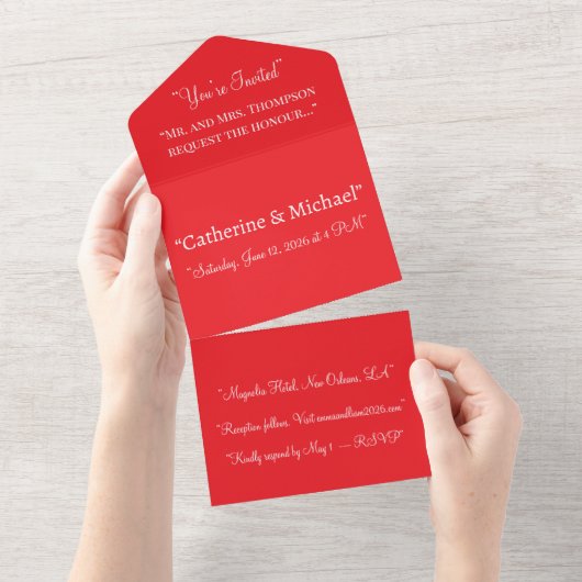 Bold Classic Red Background – Wedding Design All In One Uitnodiging (Afscheurbaar)
