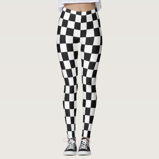 Bold Classic Retro Black and White Checkered  Leggings (Voorkant)