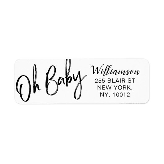 Bold Clean Modern Oh Baby Typografisch Baby shower Etiket (Voorkant)