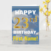 Bold, Cloudy Sky, Faux Gold 23rd Birthday + Name Kaart (Gele Bloem)