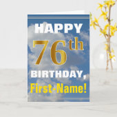 Bold, Cloudy Sky, Faux Gold 76th Birthday + Name Kaart (Gele Bloem)