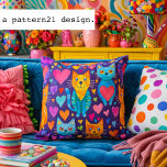 Bold color kittens and hearts purple pattern kussen<br><div class="desc">Bold color kittens and hearts purple pattern</div>