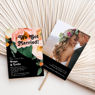 Bold Colorful Floral Photo Elopement Announement Kaart