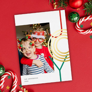 Bold Colorful JOY Holiday Foto Gold Foil Kaart