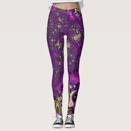 Bold Colorful Trippy Groovy Funky Fractal Art Leggings (Voorkant)