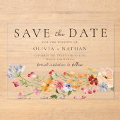 Bold Colorful Wildflowers Wedding Save The Date Acryl Uitnodigingen (Voorkant)