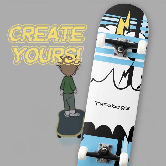Bold Comic Cloud Lightning Pop Art Persoonlijk Skateboard