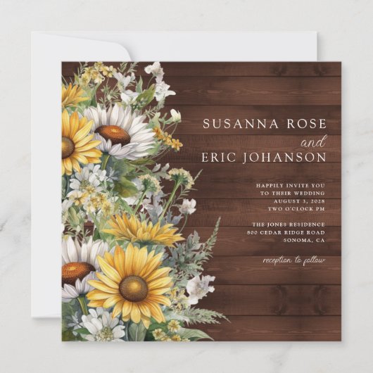 Bold Country Daisies Hout bruiloft Kaart (Voorkant)