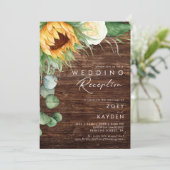 Bold Country Zonnebloem | Houten Huwelijksreceptie Kaart (Staand voorkant)