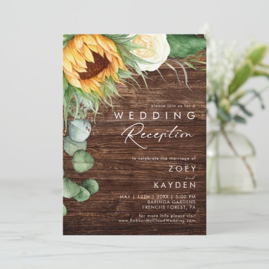 Bold Country Zonnebloem | Houten Huwelijksreceptie Kaart (Staand voorkant)