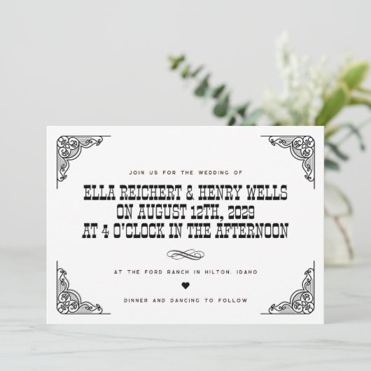 Bold Cowboy Westerne bruiloft Kaart (Staand voorkant)