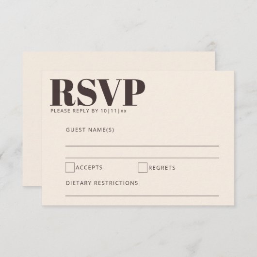 Bold Cream and Brown Modern Wedding Enclosure RSVP Kaartje (Voorkant / Achterkant)