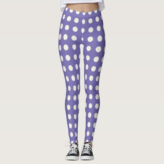Bold Creamy White Polka Dots op Paars Leggings (Voorkant)