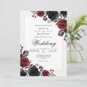 Bold Crimson Bloemen Romance bruiloft Kaart (Staand voorkant)
