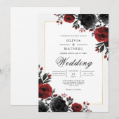 Bold Crimson Bloemen Romance bruiloft Kaart (Voorkant / Achterkant)