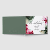 Bold Crimson en Sage Green Waterverf Guest Book Gastenboek (Volledig)