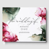 Bold Crimson en Sage Green Waterverf Guest Book Gastenboek (Voorkant)