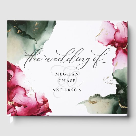 Bold Crimson en Sage Green Waterverf Guest Book Gastenboek (Voorkant)