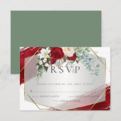 Bold Crimson Ivory Floral Folie Strokes RSVP Kaartje (Voorkant / Achterkant)