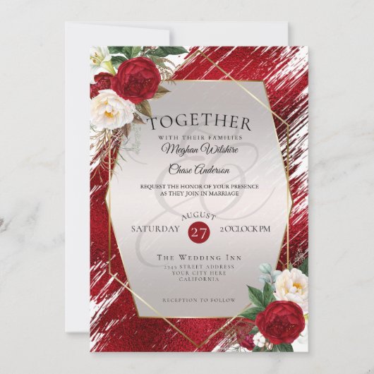 Bold Crimson Paint Stroke Red Peonies Kaart (Voorkant)