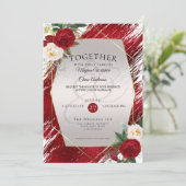 Bold Crimson Paint Stroke Red Peonies Kaart (Staand voorkant)