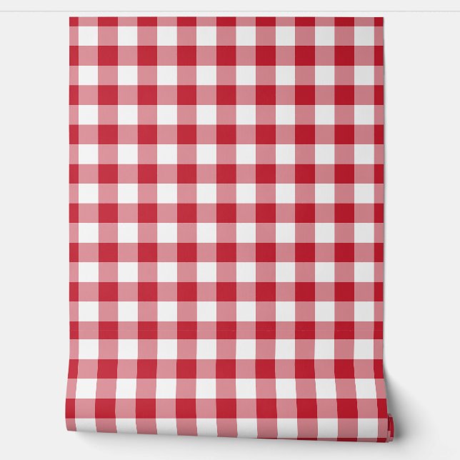 Bold Crimson Red Gingham Check Green Buffalo Plaid Behang (Afrollen)