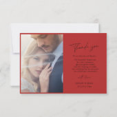 Bold Crimson Rode Typografie Foto Bruiloft Bedankkaart (Achterkant)