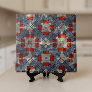 Bold Crimson rood en blauw Abstract midden van de Tegeltje