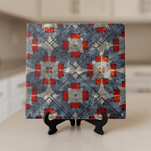 Bold Crimson rood en blauw Abstract midden van de  Tegeltje