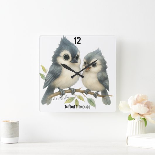 Bold Curious Tufted Titmouse Vierkante Klok (Huis)