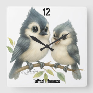 Bold Curious Tufted Titmouse Vierkante Klok