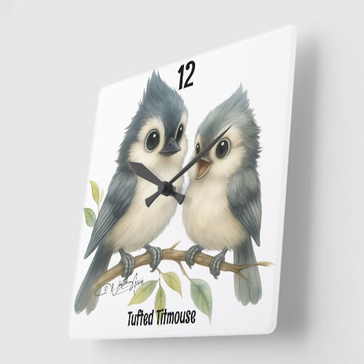 Bold Curious Tufted Titmouse Vierkante Klok (Hoek)