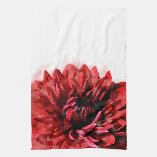 Bold Dahlia Waterverf Crimson Kitchen Towel Theedoek (Verticaal)