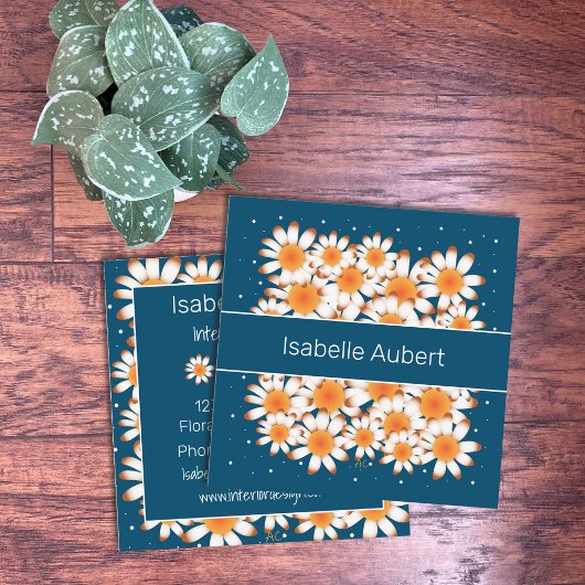 Bold Daisies | Blauwe Visitekaartjes op Floral Squ