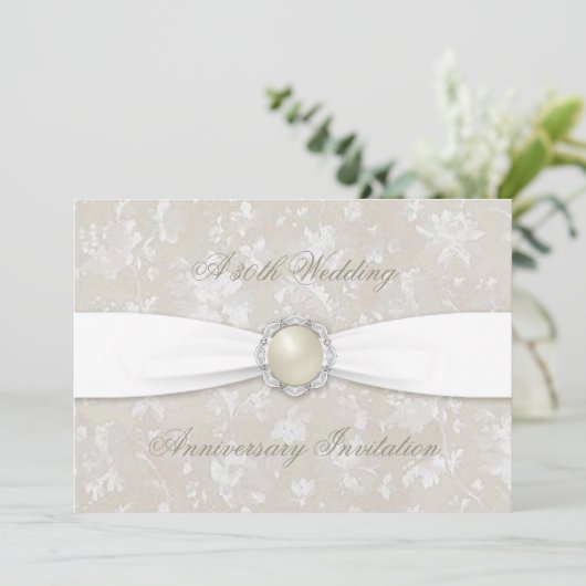 Bold Damask 30th Wedding Jubileum 5x7 Uitnodigen Kaart (Staand voorkant)