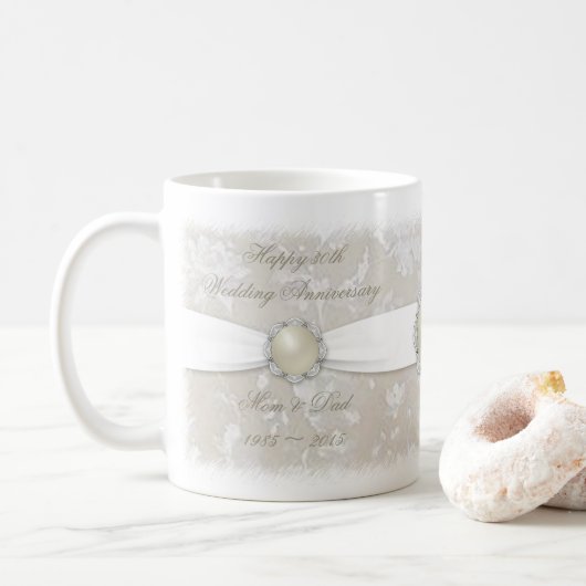 Bold Damask 30th Wedding Jubileum Coffee Mok (Met donut)