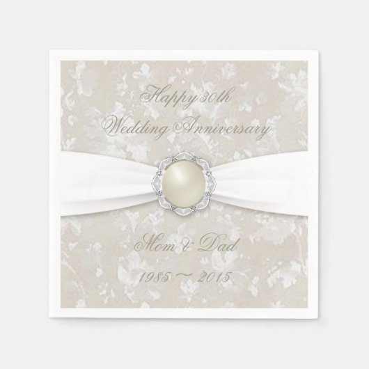 Bold Damask 30th Wedding Jubileum Paper Napkins Servetten (Voorkant)
