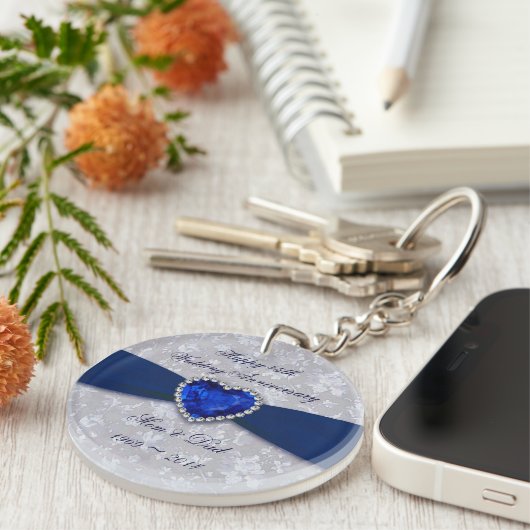 Bold Damask 45th Wedding Anniversary Key Chain Sleutelhanger (Voorkant Rechts)