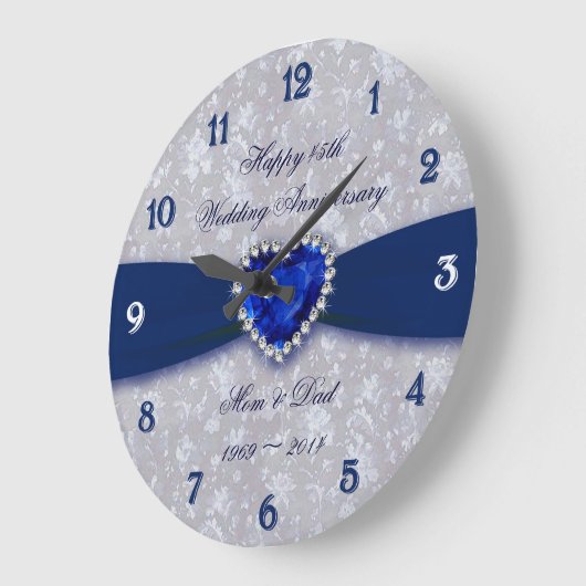 Bold Damask 45th Wedding Anniversary Round Clock Grote Klok (Hoek)