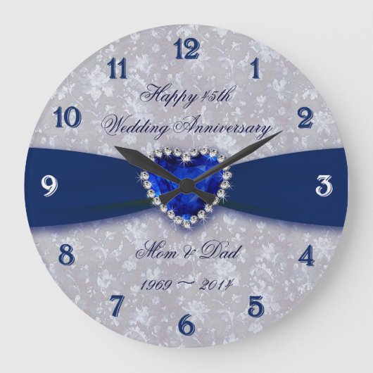 Bold Damask 45th Wedding Anniversary Round Clock Grote Klok (Voorkant)