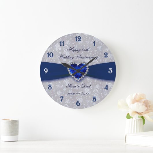Bold Damask 45th Wedding Anniversary Round Clock Grote Klok (Huis)