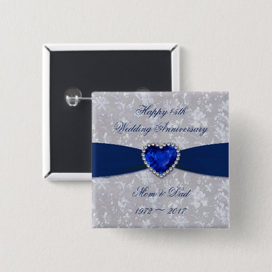 Bold Damask 45th Wedding Jubileum Button (Voorkant /achterkant)